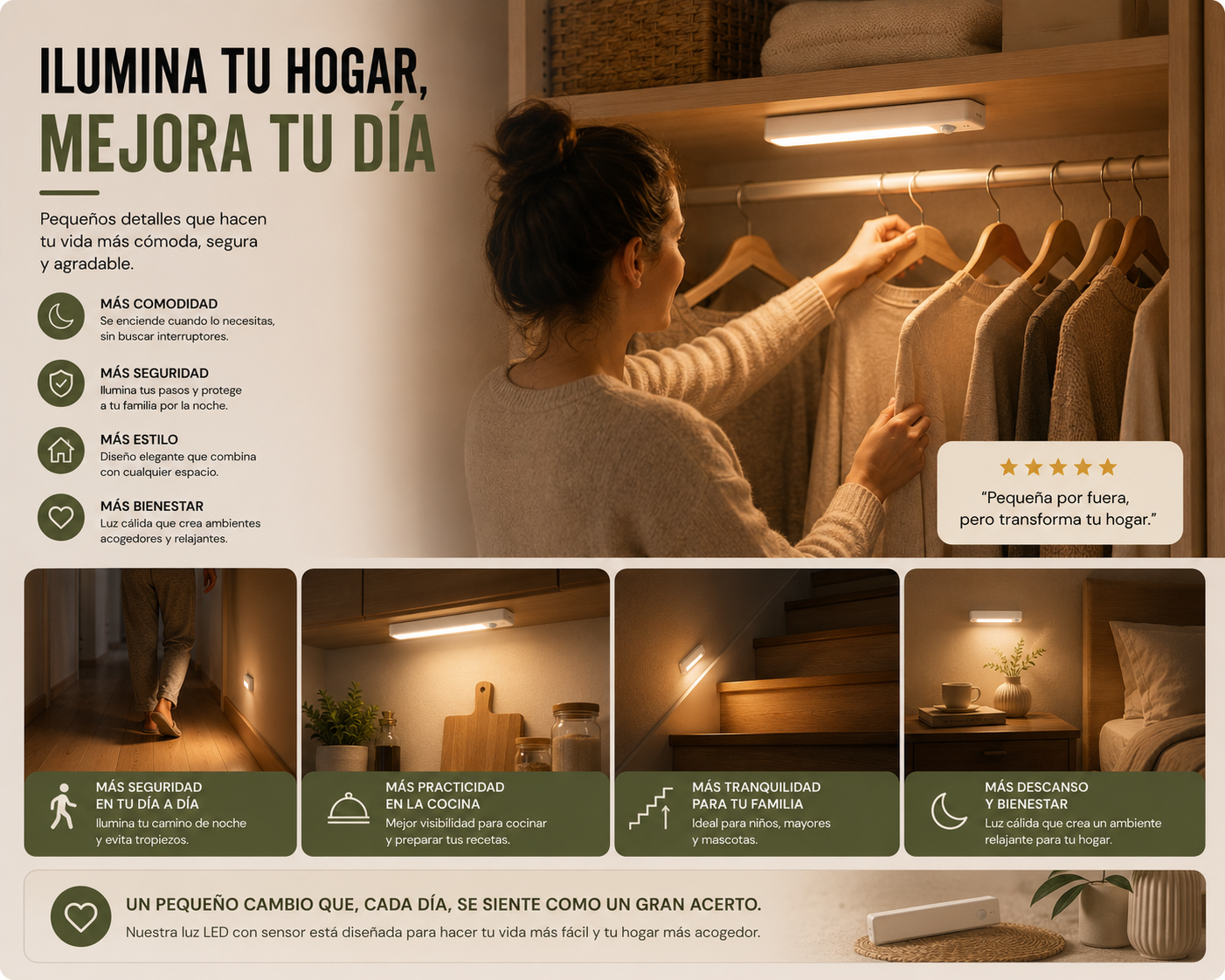Luz LED Recargable con Sensor de Movimiento USB-C