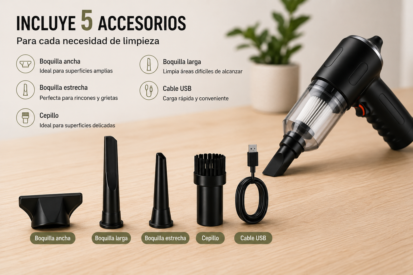 Mini Aspirador Inalámbrico Recargable para Hogar y Coche