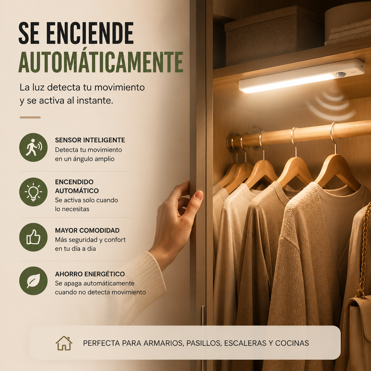 Luz LED Recargable con Sensor de Movimiento USB-C