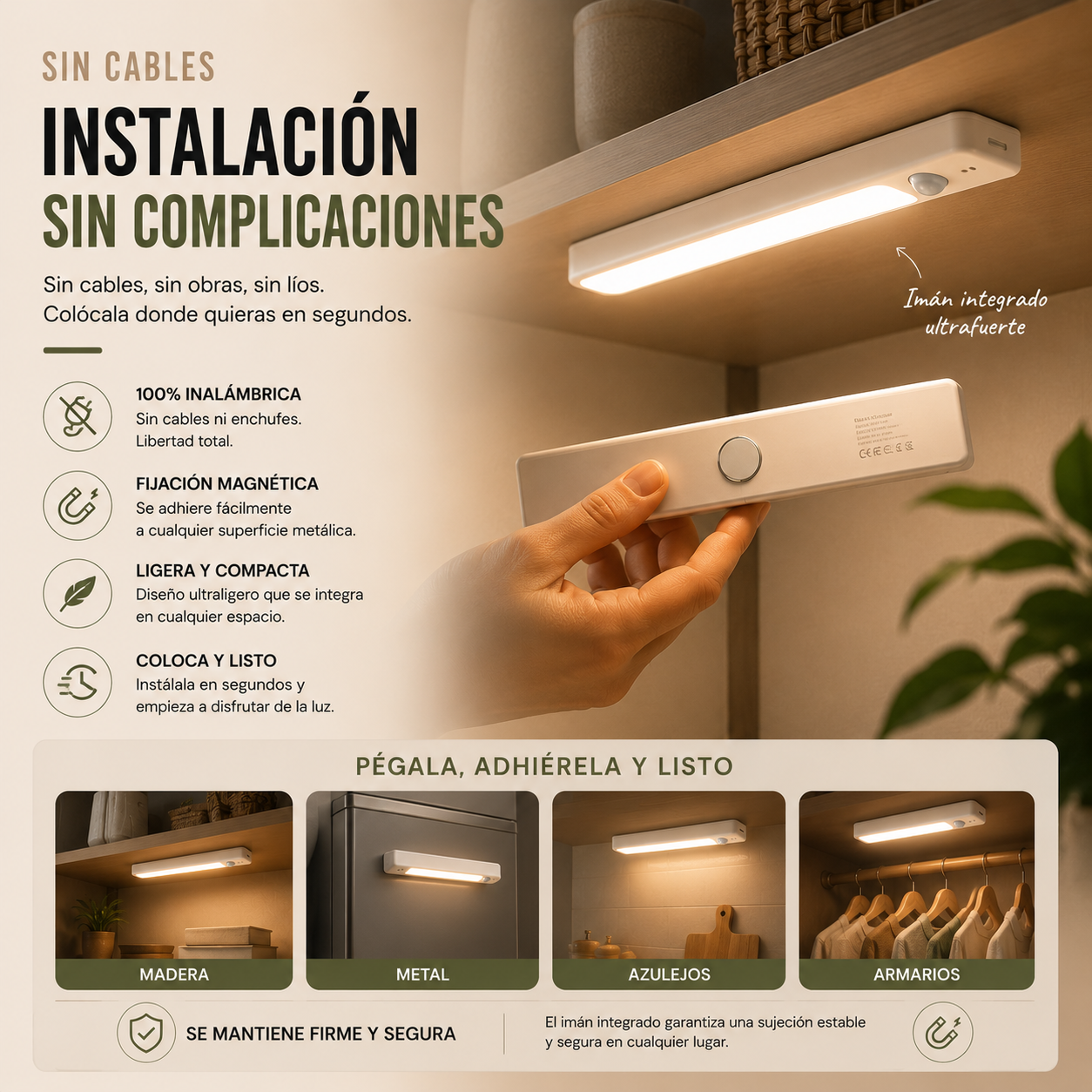 Luz LED Recargable con Sensor de Movimiento USB-C