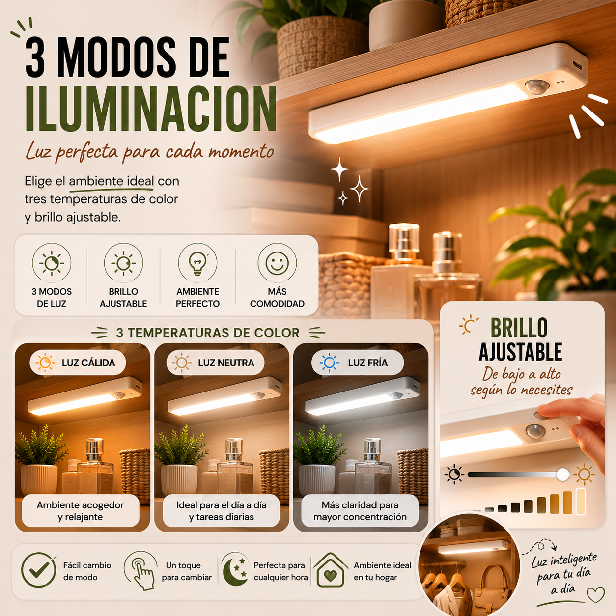 Luz LED Recargable con Sensor de Movimiento USB-C