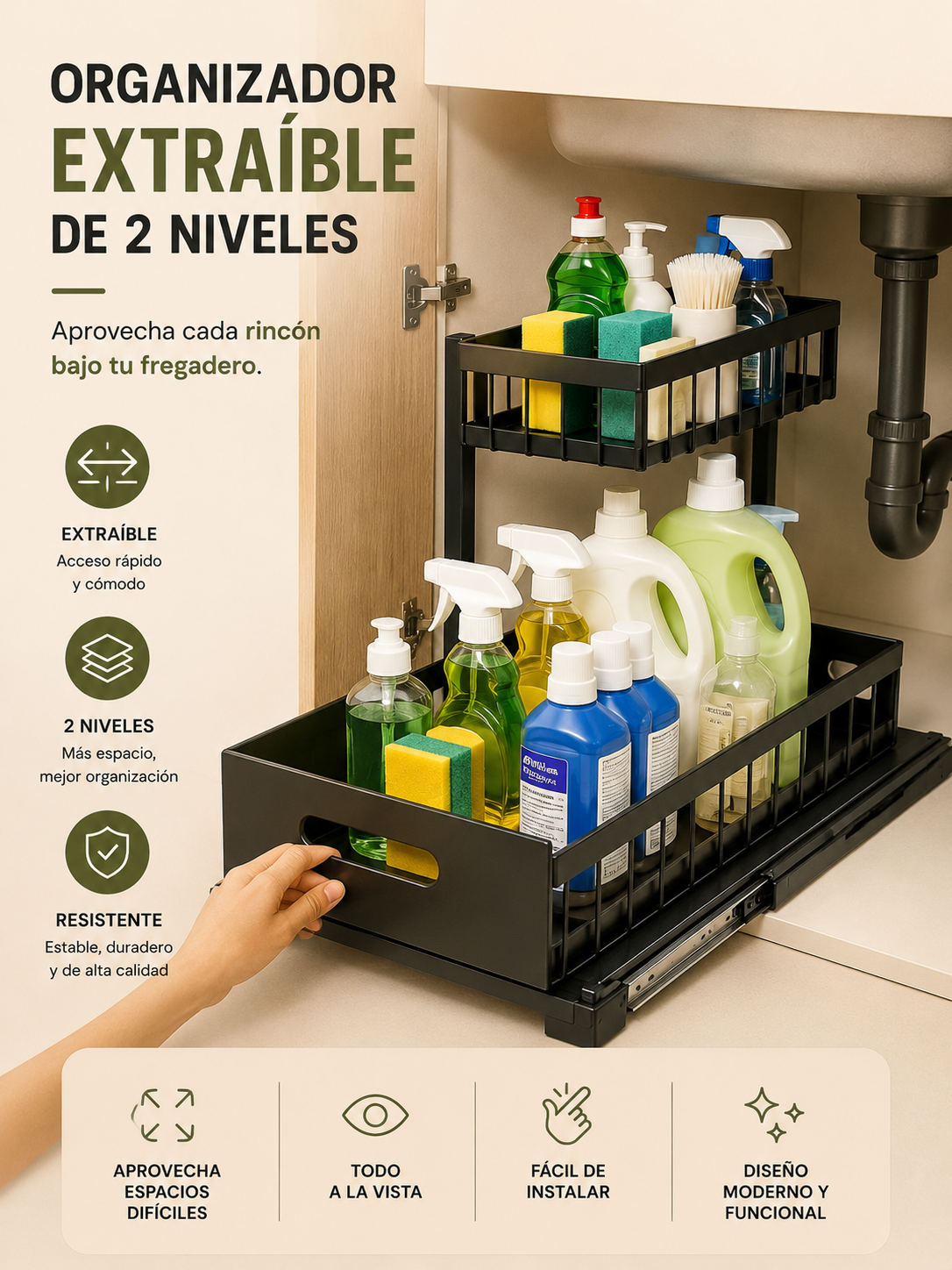 Organizador Extraíble Bajo Fregadero de 2 Niveles