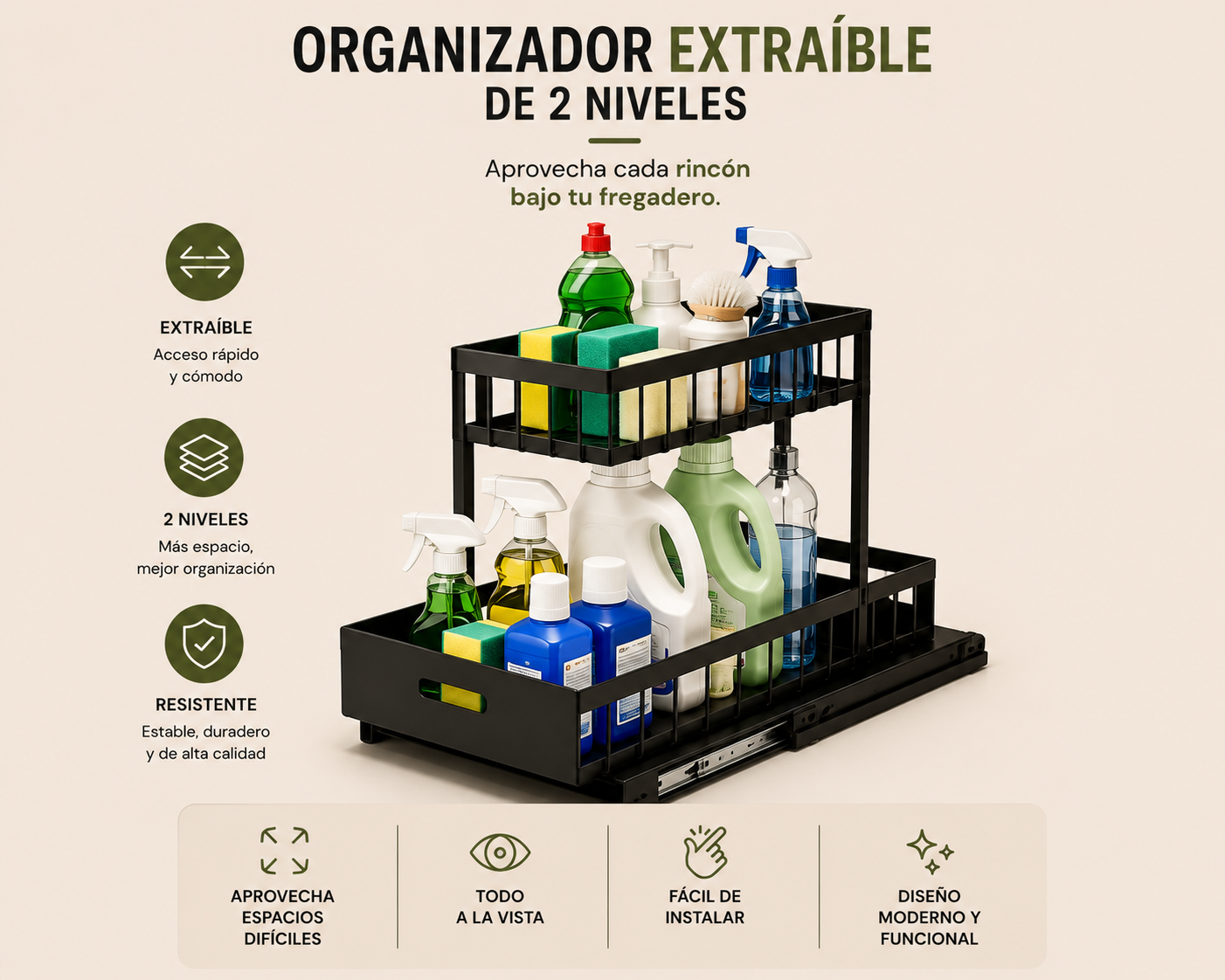 Organizador Extraíble Bajo Fregadero de 2 Niveles