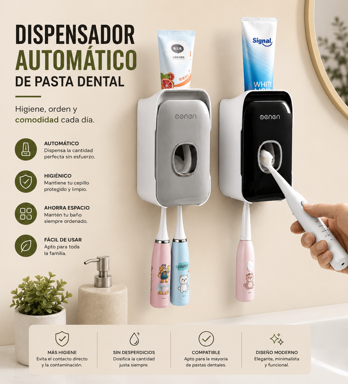 Dispensador Automático de Pasta de Dientes con Soporte para Cepillos