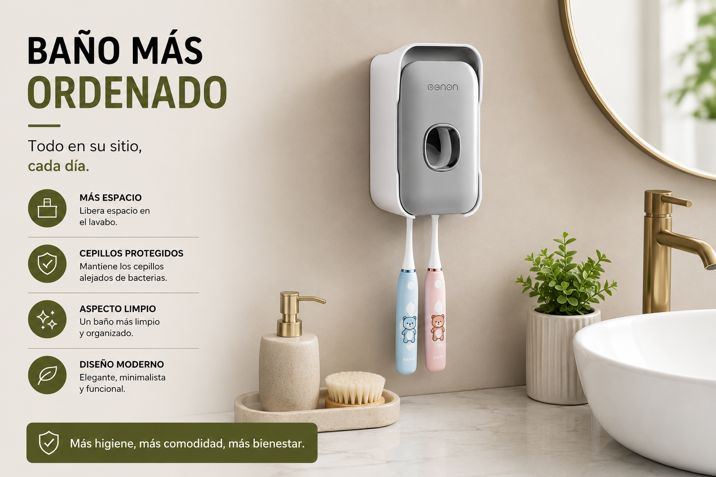 Dispensador Automático de Pasta de Dientes con Soporte para Cepillos